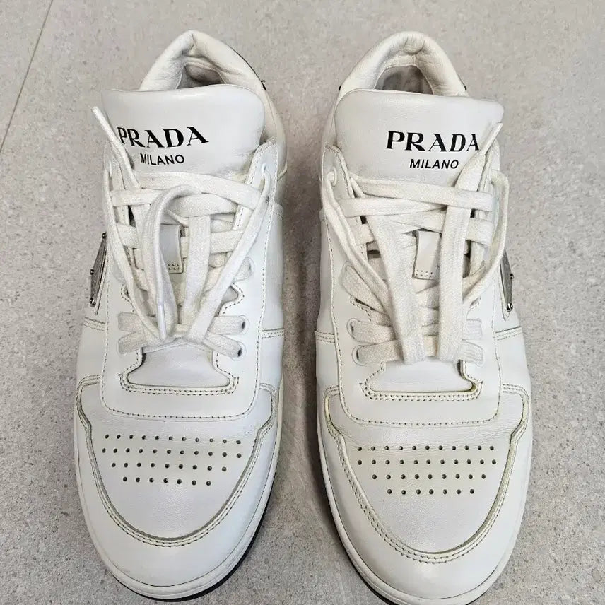 [BUNJANG] Prada Downtown Sneakers Leather White 7.5 / 프라다 다운타운 스니커즈 2EE364 7.5