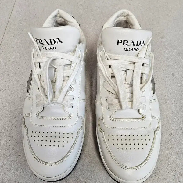 [BUNJANG] Prada Downtown Sneakers Leather White 7.5 / 프라다 다운타운 스니커즈 2EE364 7.5