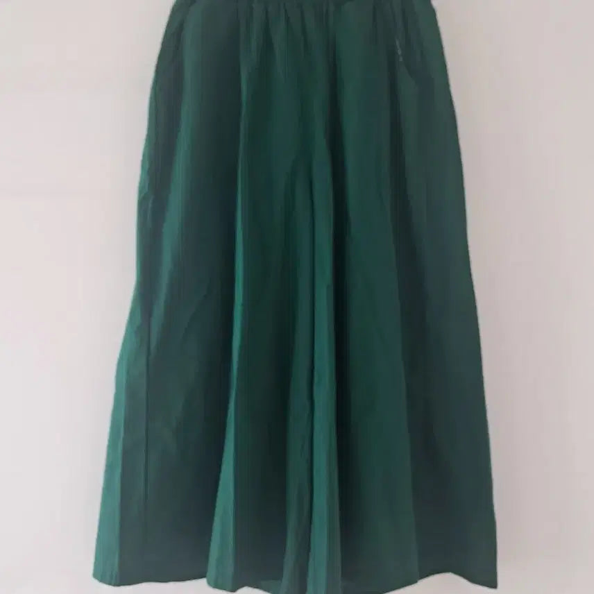 [BUNJANG] Green Cotton Linen Blend Wide Skirt Pants / 여름 면린넨 밴딩 고무줄 치마바지/그린 와이드 스커트팬츠(새 제품)