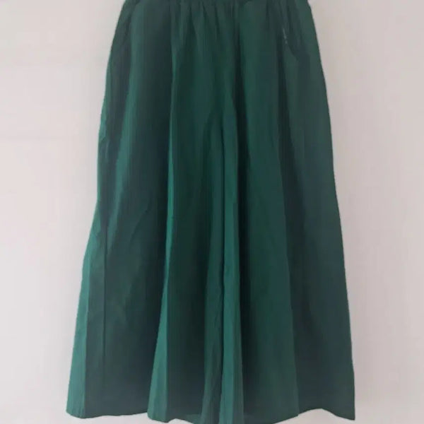 [BUNJANG] Green Cotton Linen Blend Wide Skirt Pants / 여름 면린넨 밴딩 고무줄 치마바지/그린 와이드 스커트팬츠(새 제품)
