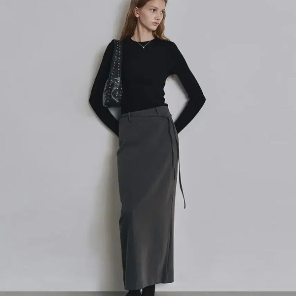 [BUNJANG] Custom Acc lock Formal Slit H-Line Maxi Skirt Charcoal S / 커스텀어클락 포멀 슬릿 H라인 맥시 스커트 차콜 s