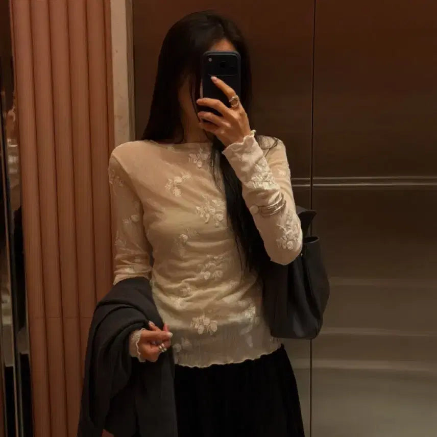 [BUNJANG] ShopUni Sheer Flower Blouse / 샵유이니 시스루 플라워 블라우스