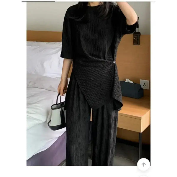 [BUNJANG] Cool Rouge Two-Way Pleats Set - Black, Free Size / 민지콩 쿨 루즈 투웨이 플리츠 세트 - 블랙,프리