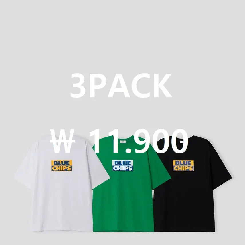 [BUNJANG] Blue Chips Logo T-Shirt 3-Pack (White, Black, Green) / 세제품 3PACK) 블루칩스 반팔 티셔츠 (화이트+블랙+그린)