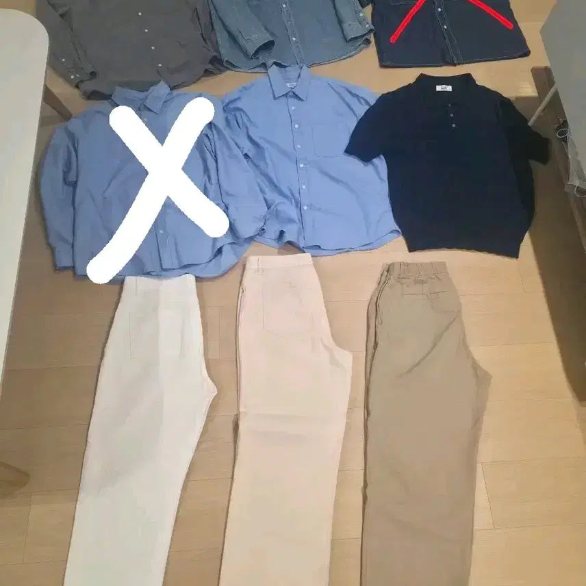 [BUNJANG] Men's Long Sleeve/Short Sleeve Shirts, Knit Tops, Pants Bundle / (옷장 정리)남성 긴팔/반팔 셔츠, 반팔 니트, 바지