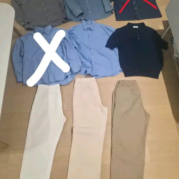 [BUNJANG] Men's Long Sleeve/Short Sleeve Shirts, Knit Tops, Pants Bundle / (옷장 정리)남성 긴팔/반팔 셔츠, 반팔 니트, 바지