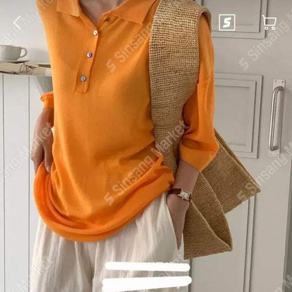 [BUNJANG] Salanta Oversized Fit Short Sleeve Knit (White/Orange/Blue/Black) / 살안타 반팔 루즈핏 니트(화이트/오렌지/블루/블랙)