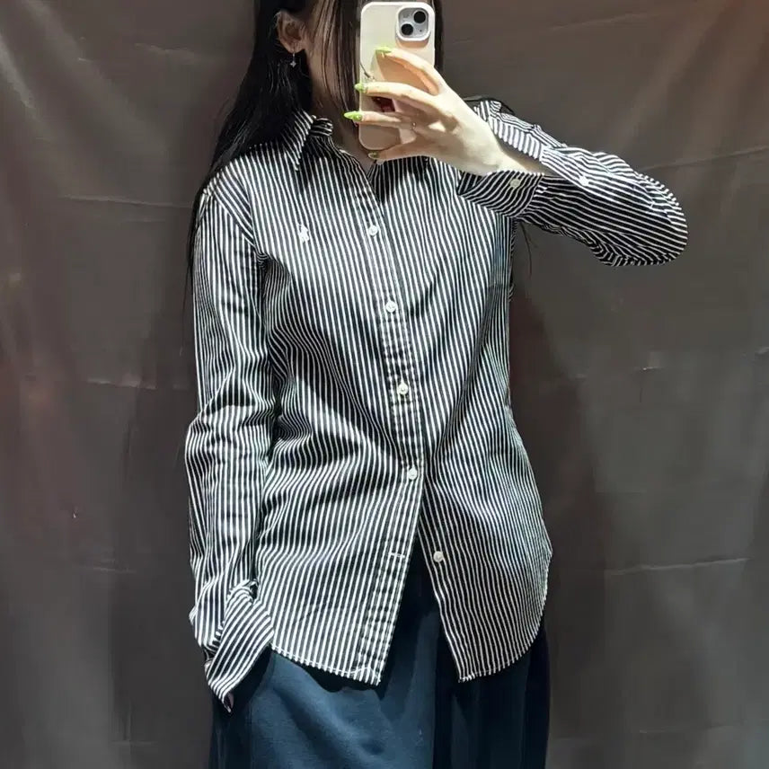 [BUNJANG] Polo Ralph Lauren Custom Fit White Pony Black Stripe Shirt XL / XL 폴로랄프로렌 커스텀핏 화이트포니 블랙 스트라이프 셔츠