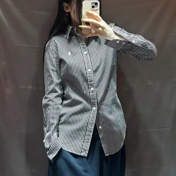 [BUNJANG] Polo Ralph Lauren Custom Fit White Pony Black Stripe Shirt XL / XL 폴로랄프로렌 커스텀핏 화이트포니 블랙 스트라이프 셔츠