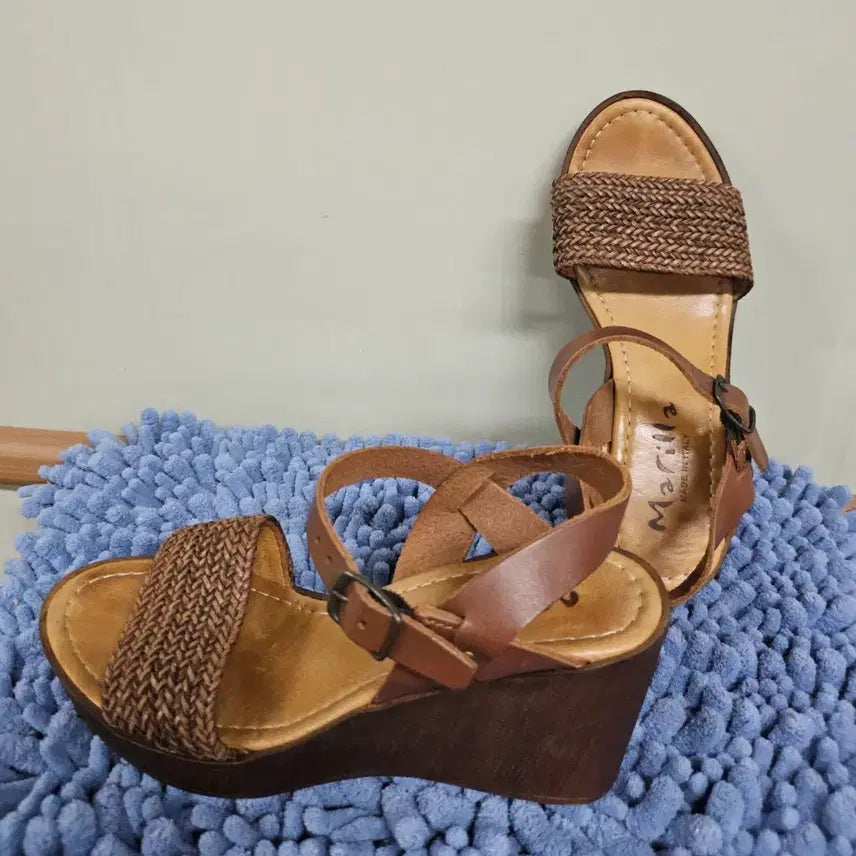 [BUNJANG] Marila Wedge Heel Sandals Brown Natural Leather / 마릴라  웨지힐 샌들35  1/2   브라운 천연가죽