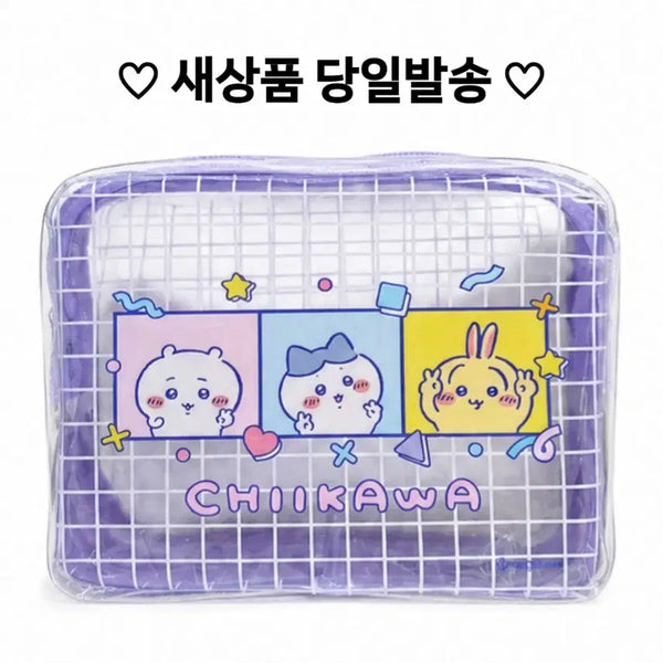 [BUNJANG] Chiikawa Clear Zipper Pouch / 귀여운 치이카와 투명 파우치 지퍼 타입