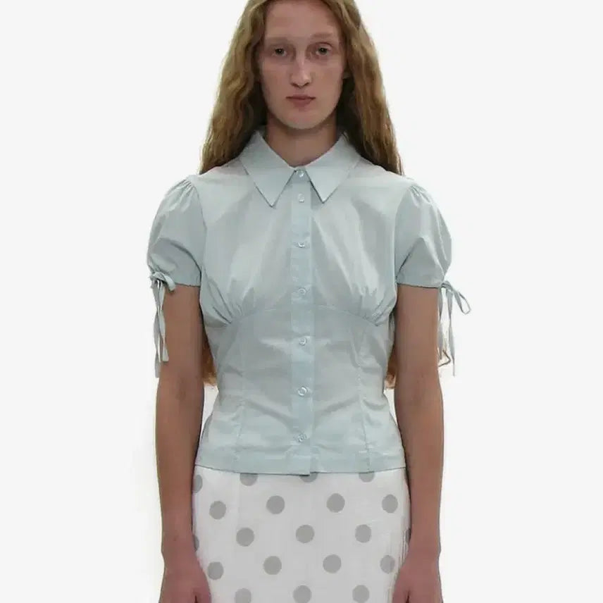 [BUNJANG] Partimento Bowtie Puff Sleeve Blouse Light Mint / 파르티멘토_보우타이 퍼프 슬리브 블라우스_라이트 민트