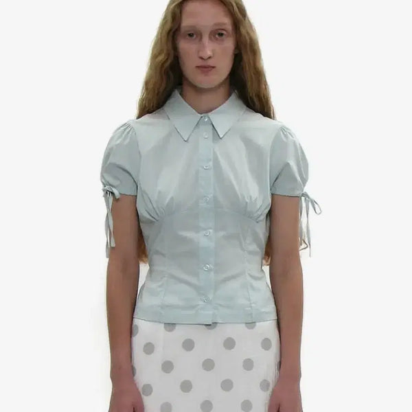 [BUNJANG] Partimento Bowtie Puff Sleeve Blouse Light Mint / 파르티멘토_보우타이 퍼프 슬리브 블라우스_라이트 민트