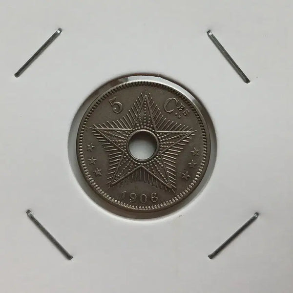 [BUNJANG] 1906 Congo 5 Cent Copper-Nickel Coin (Uncirculated) / 1906년 콩고 5센트 백동화 미사용