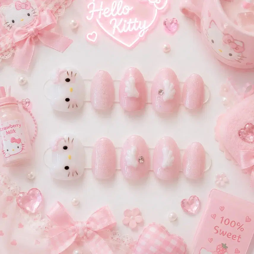 [BUNJANG] Hello Kitty Wing Handmade Nail Tips / (할인)여리여리 헬로키티 윙 수제네일팁