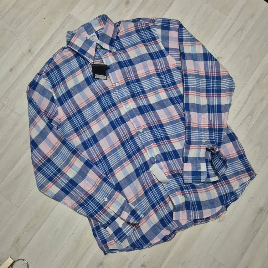 [BUNJANG] Brooks Brothers Linen Check Shirt Blue Pink / 브룩스브라더스 린넨 체크 셔츠 블루 핑크