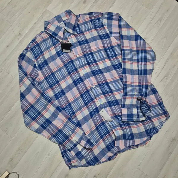 [BUNJANG] Brooks Brothers Linen Check Shirt Blue Pink / 브룩스브라더스 린넨 체크 셔츠 블루 핑크