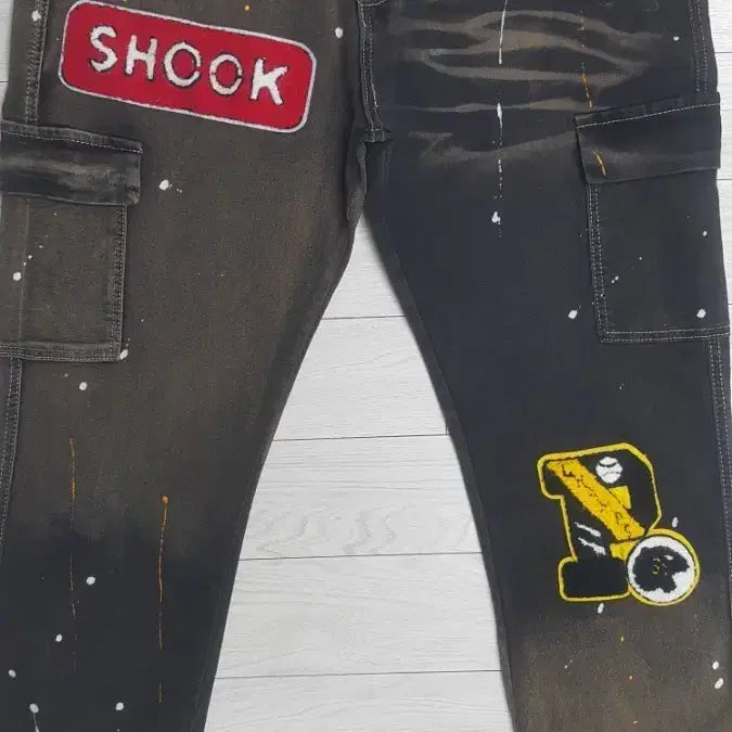 [BUNJANG] Big Size Cargo Denim Jeans with Printing Logo (4-Way Stretch) - 38 Inch / 프린팅로고(사방스판) 빅사이즈 수입카고데님 38인치(No.362)S급!