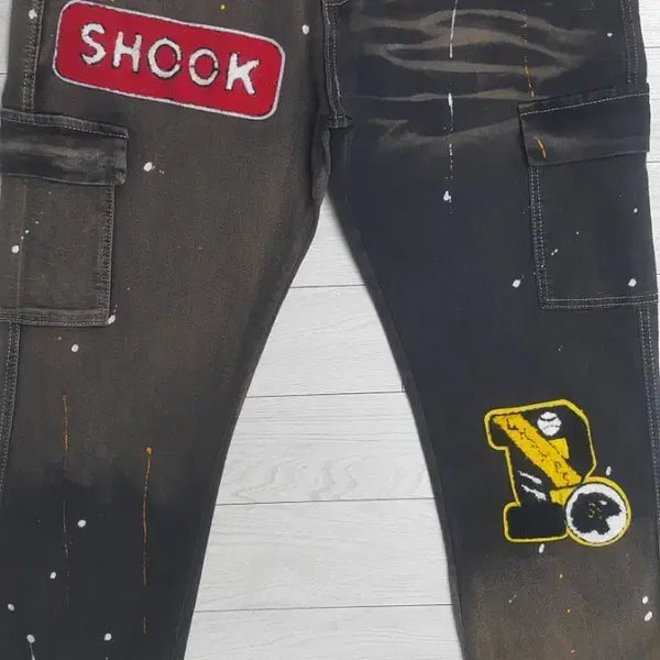[BUNJANG] Big Size Cargo Denim Jeans with Printing Logo (4-Way Stretch) - 38 Inch / 프린팅로고(사방스판) 빅사이즈 수입카고데님 38인치(No.362)S급!