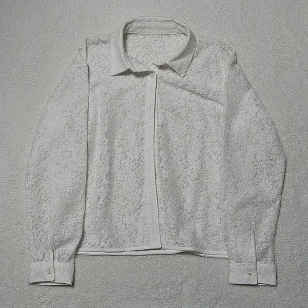 [BUNJANG] Cruvie Vintage White See-through Shirt / 크루빈티지 화이트 시스루 셔츠