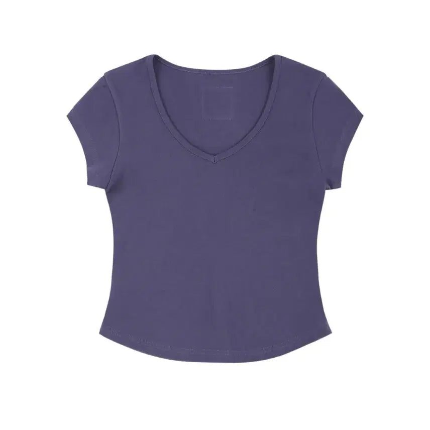 [BUNJANG] Curetty V-Neck Half Sleeve T-Shirt Purple / 큐리티 V넥 하프 슬리브 티셔츠 퍼플