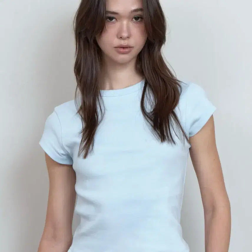 [BUNJANG] CURETTY Basic T-Shirt Light Blue / 큐리티 베이직 티셔츠 라이트 블루