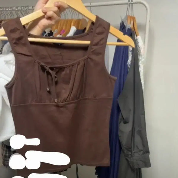 [BUNJANG] Koya Vintage Brown Shirring Sleeveless Top / 코야빈티지 브라운 셔링 나시