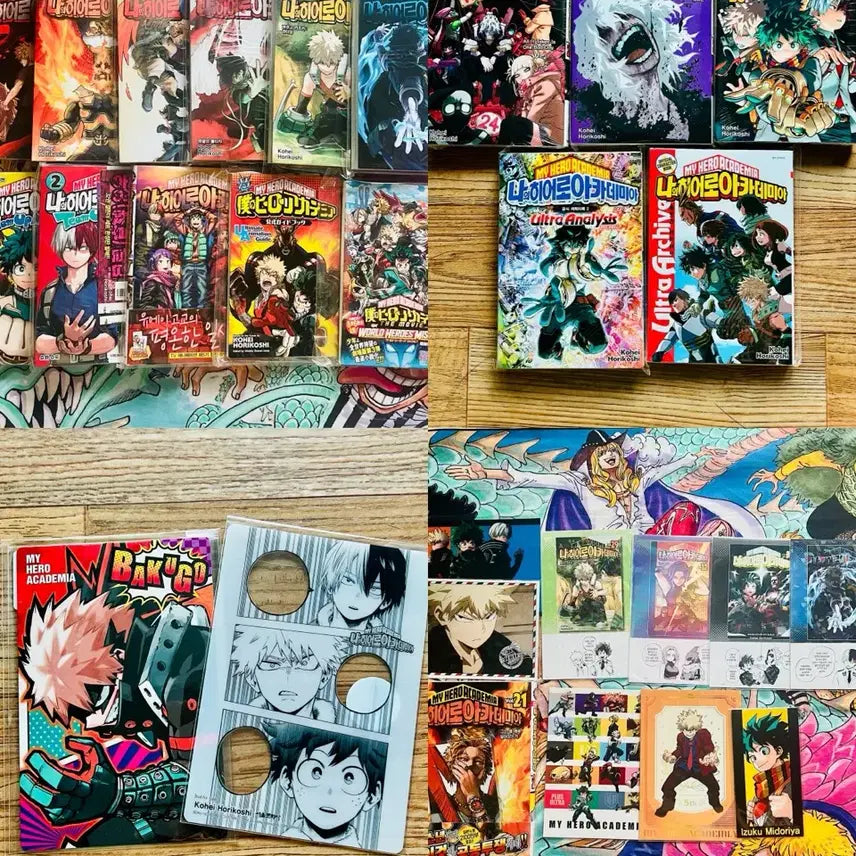 [BUNJANG] My Hero Academia Manga Collection Bundle with Bonus Postcards (Midoriya, Hawks, Bakugo) / 17권일괄)히로아카 만화책 캐릭터북 특전 엽서 미도리야 호크스 바쿠고