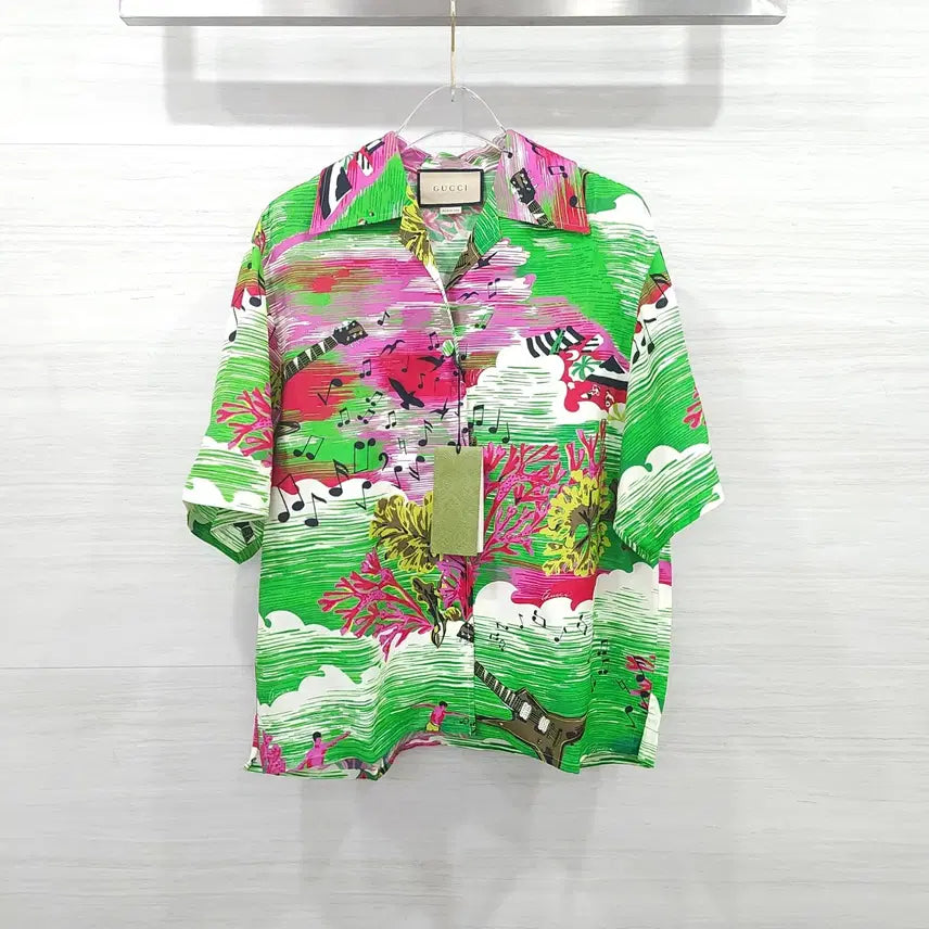 [BUNJANG] Gucci Ocean Print Hawaiian Bowling Short Sleeve Shirt / 40 / 구찌 오션 프린트 하와이안 볼링 반팔 셔츠 703607