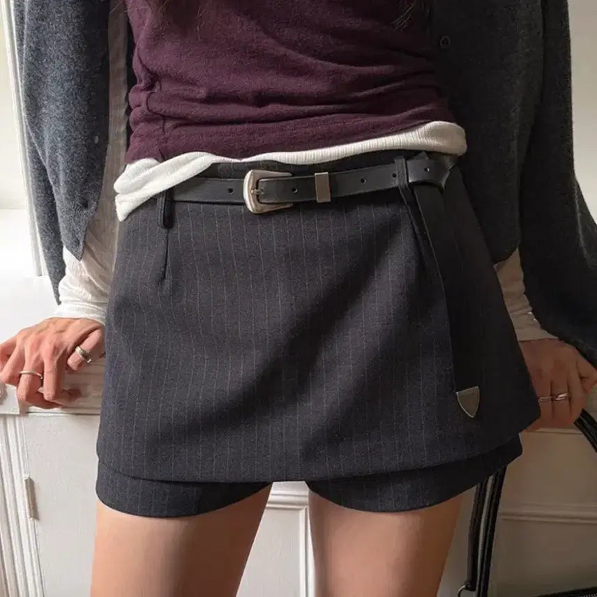 [BUNJANG] Cremieux Cedar Layered Skirt Pants Stripe S / 크렘므 시더 레이어드 스커트 팬츠 스트라이프 s