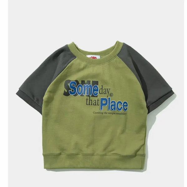 [BUNJANG] Something Place Raglan Color-Block Graphic T-Shirt / 썸플레이스 나그랑 배색 그래픽 반팔 맨투맨 크롭 티셔츠