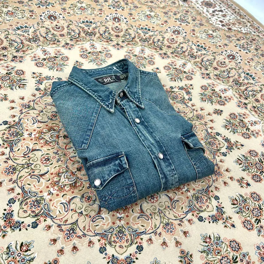 [BUNJANG] RRL Double Pocket Washing Concho Western Buffalo Denim Shirt / [A+등급 L] RRL 더블알엘 더블포켓워싱 콘초웨스턴 버팔로데님셔츠