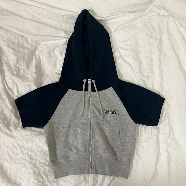[BUNJANG] EBetfield Bets Circle Logo Crop Hoodie Zip-Up Navy / 이벳필드 베츠 서클 로고 크롭 후드 집업 네이비