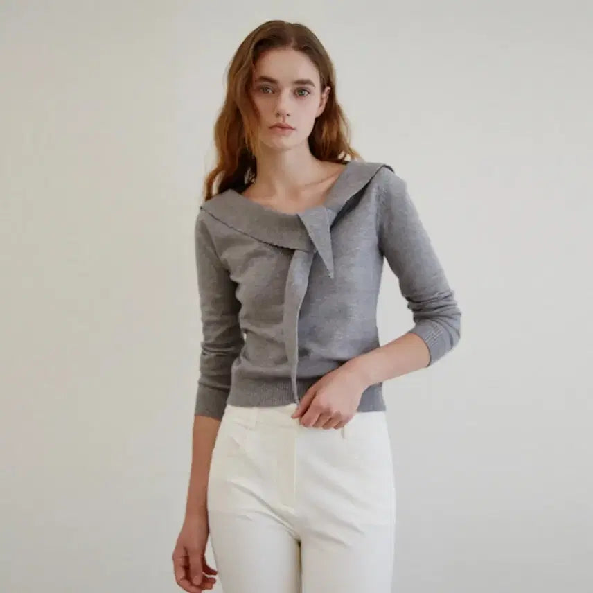 [BUNJANG] HANE Sailor Collar Slim Fit Knit Dim Gray S / [새상품] HANE 하네 세일러 카라 슬림핏 니트 Dim Gray S