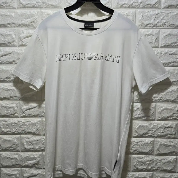 [BUNJANG] Emporio Armani Men's White Black Logo Short Sleeve T-Shirt Size 95 / 엠포리오 아르마니 반팔티 95