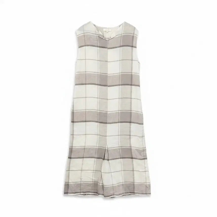 [BUNJANG] Women's Linen Check Sleeveless Long Dress / 여성F/ 마 린넨 체크 민소매 롱 원피스