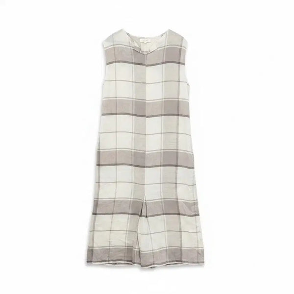 [BUNJANG] Women's Linen Check Sleeveless Long Dress / 여성F/ 마 린넨 체크 민소매 롱 원피스