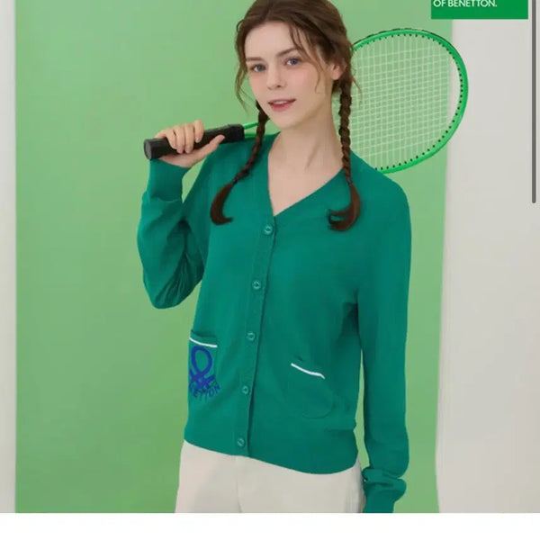 [BUNJANG] Benetton Women's V-Neck Cardigan (25th Anniversary) / 여성S/ 25년 베네통 브이넥 가디건