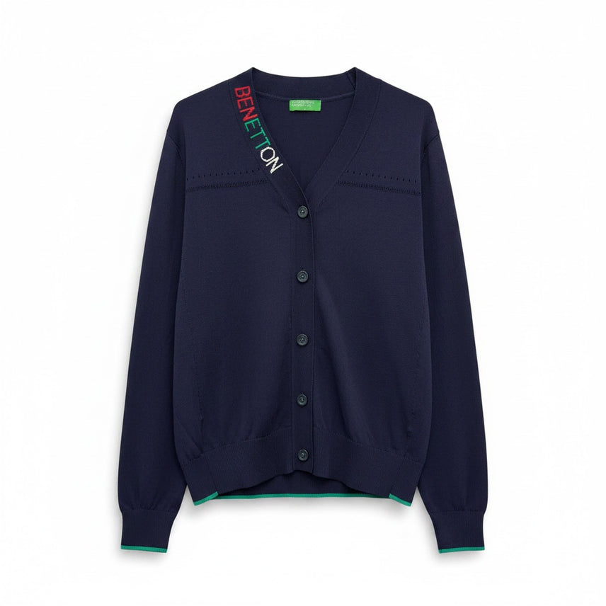 [BUNJANG] Benetton V-Neck Cardigan / 여성S/ 25년 베네통 로고 브이넥 가디건
