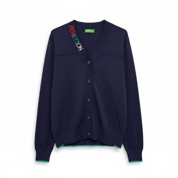 [BUNJANG] Benetton V-Neck Cardigan / 여성S/ 25년 베네통 로고 브이넥 가디건