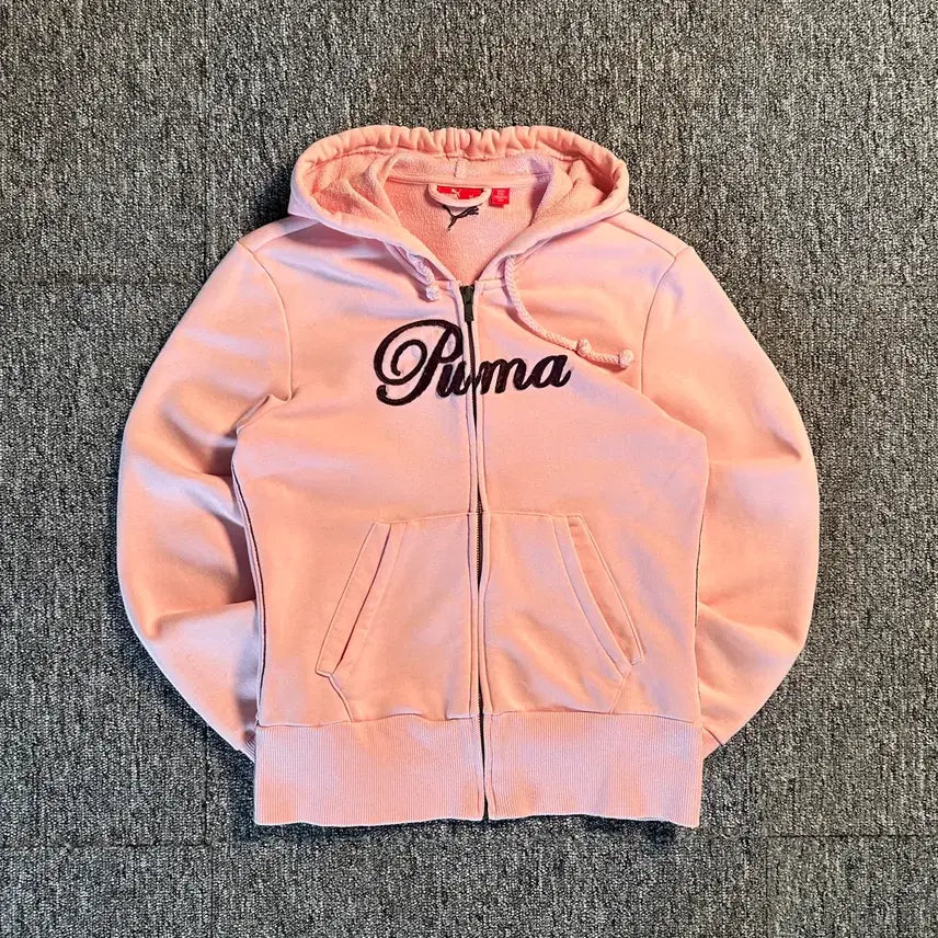[BUNJANG] Puma Pink Lettering Zip-Up Hoodie / 푸마 핑크 레터링 후드집업