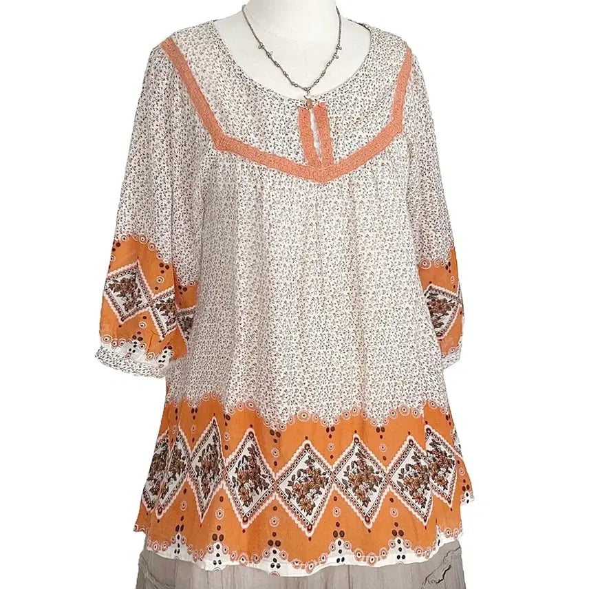[BUNJANG] Vintage Paisley Lace Line Neck Balloon Shirt / 일본빈티지 얇은아사면 페이즐리레이스라인넥벌룬셔츠티모리걸갸루y2k히피에스닉