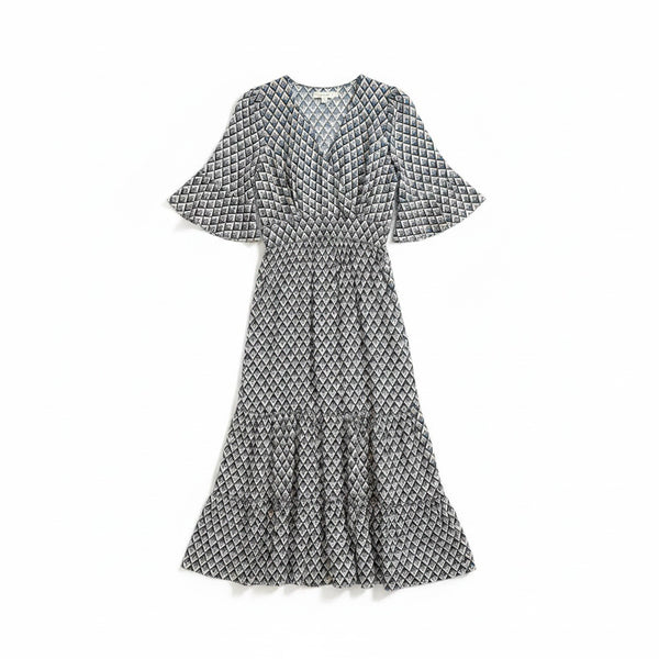 [BUNJANG] Women's Geometric Pattern V-Neck Dress / 여성F/ 기하학 패턴 브이넥 원피스