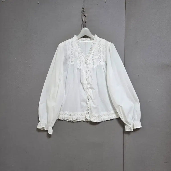 [BUNJANG] V-Neck Ruffle Blouse FF / 브이넥 프릴이쁜 블라우스 FF   n6904