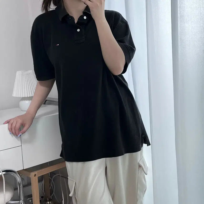 [BUNJANG] Tommy Hilfiger Black Short Sleeve Polo Shirt XL / 타미 블랙 반팔카라티 [ XL ]