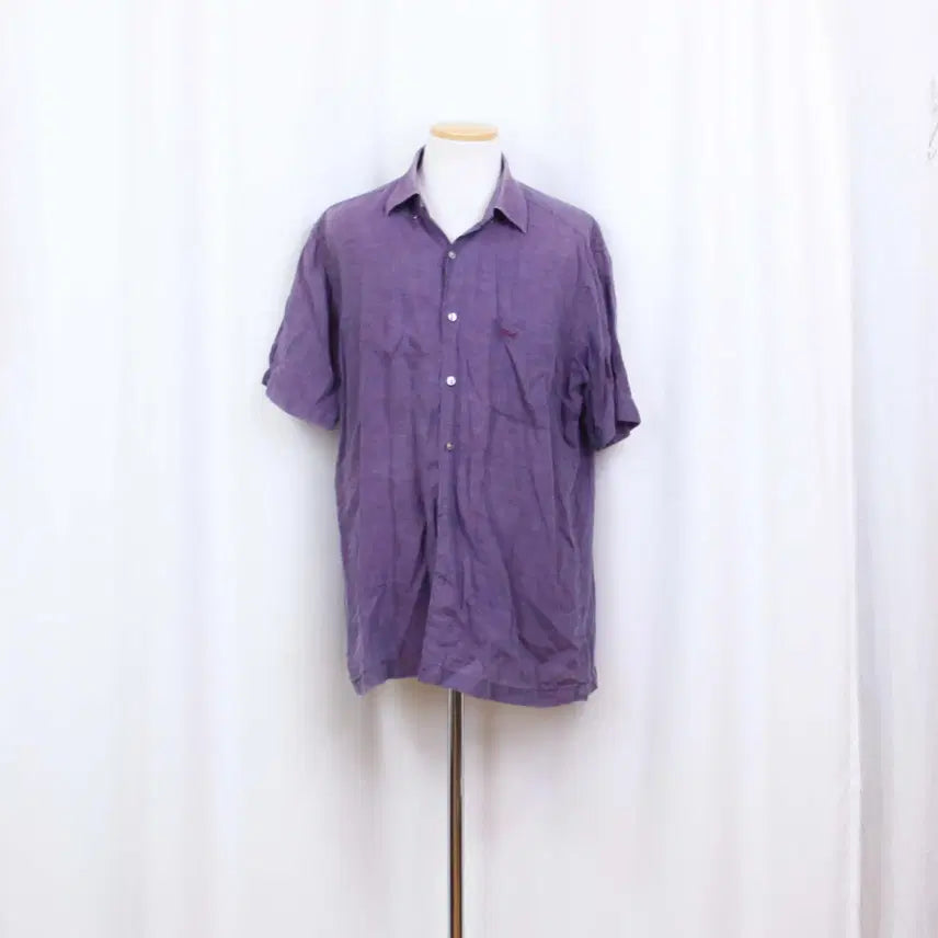 [BUNJANG] DAKS Men's Real Linen Short-Sleeve Shirt (Purple, Size 105) / [정품] 닥스 남성 리얼 리넨 반팔 셔츠 남방 105 상상샵