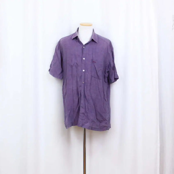 [BUNJANG] DAKS Men's Real Linen Short-Sleeve Shirt (Purple, Size 105) / [정품] 닥스 남성 리얼 리넨 반팔 셔츠 남방 105 상상샵