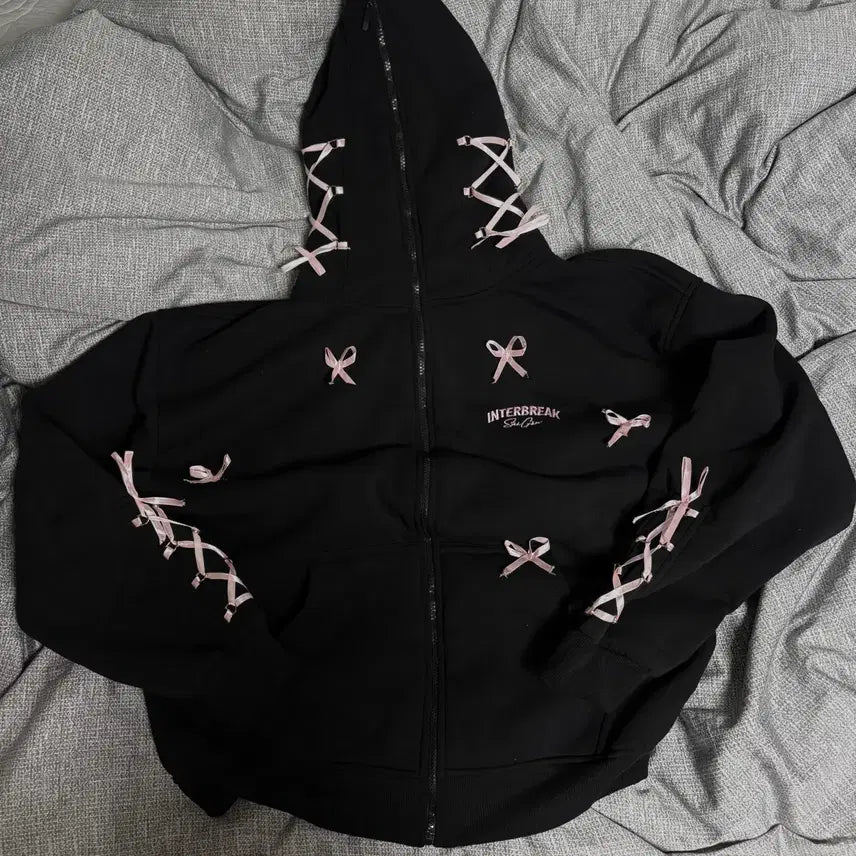 [BUNJANG] Japanese Vintage Mori Kei Ribbon Hoodie Zip-up / 대장템)갸루 리본 후드집업 일본빈티지 모리깔