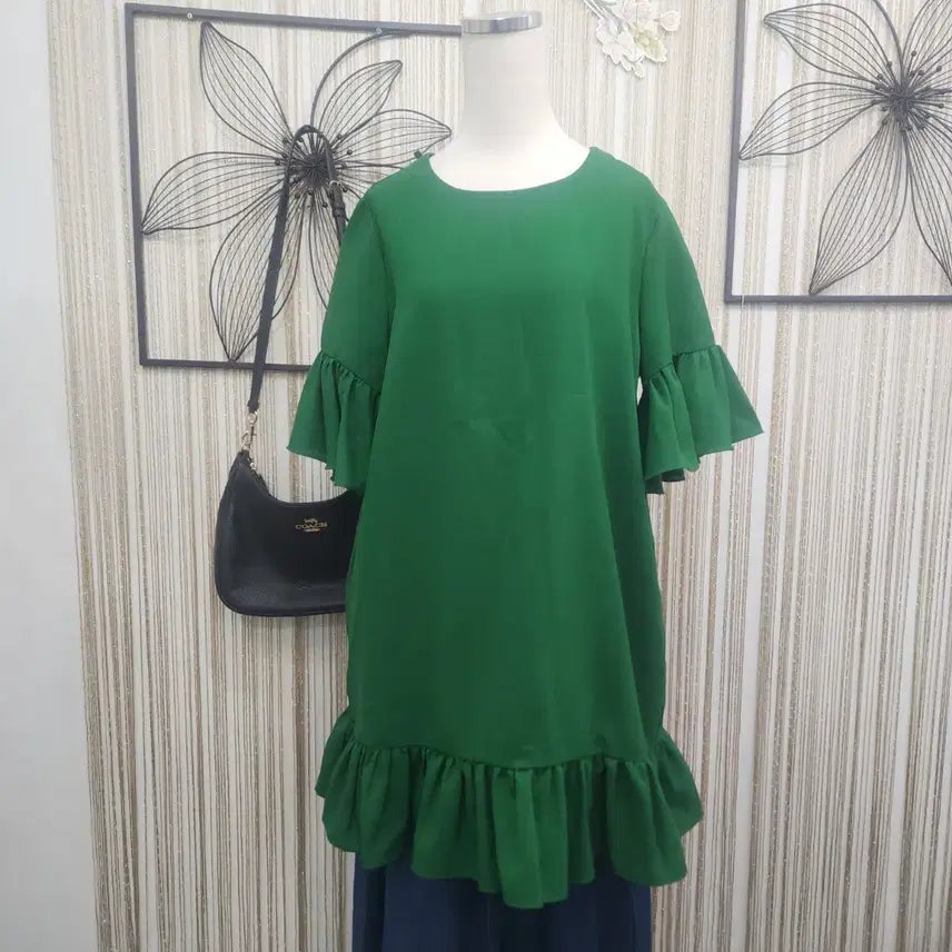 [BUNJANG] Frill Sleeve Frill Dress Green / 프릴 소매 프릴 원피스 그린free