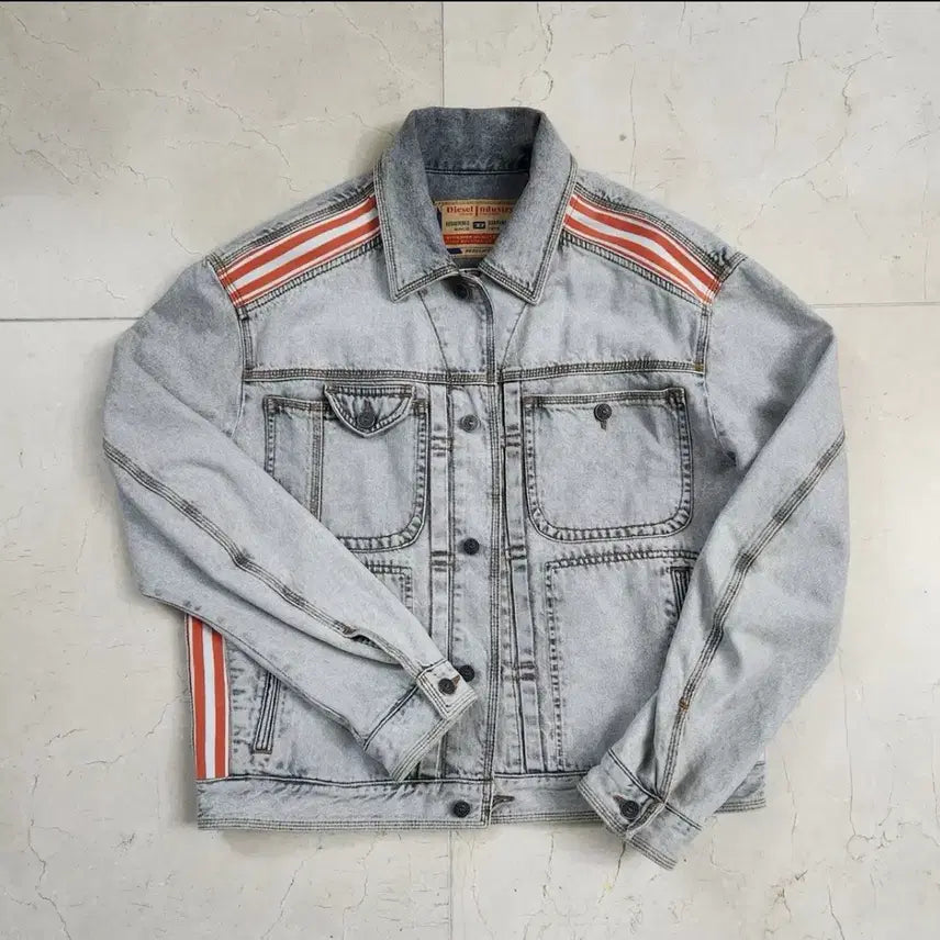 [BUNJANG] Diesel Denim Jacket Grey Orange Line L / 디젤 데님 자켓 그레이 오렌지 라인 L
